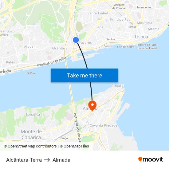 Alcântara-Terra to Almada map