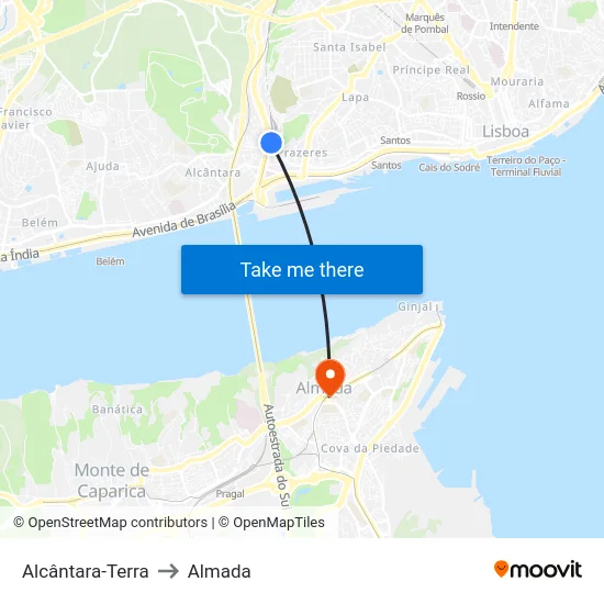 Alcântara-Terra to Almada map