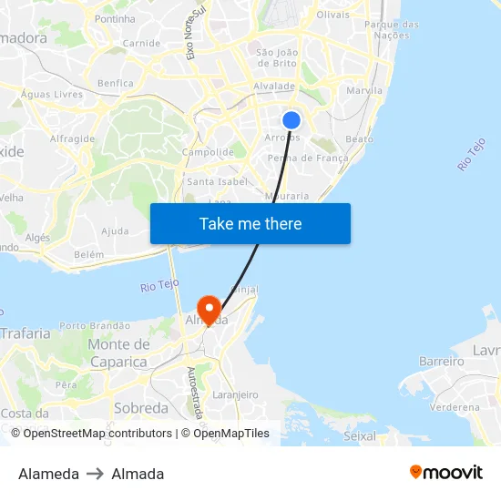 Alameda to Almada map