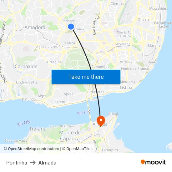 Pontinha to Almada map