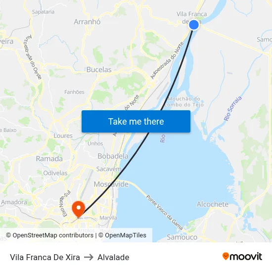 Vila Franca De Xira to Alvalade map