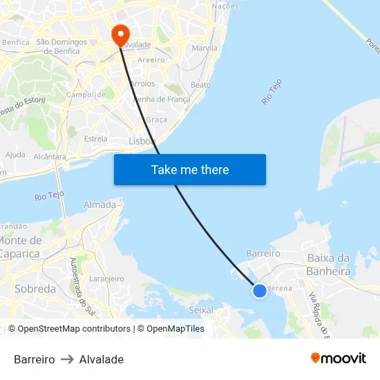 Barreiro to Alvalade map