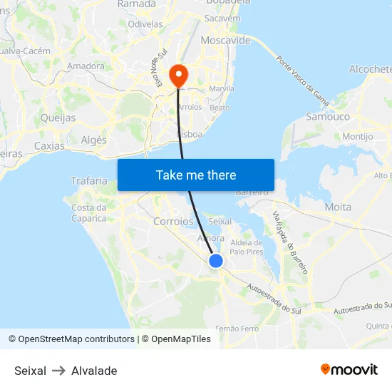 Seixal to Alvalade map