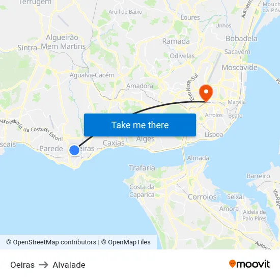 Oeiras to Alvalade map