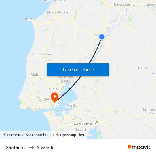 Santarém to Alvalade map