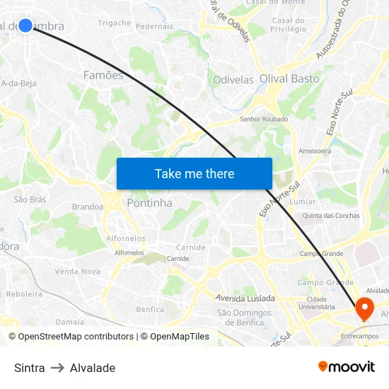 Sintra to Alvalade map