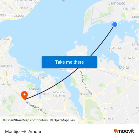 Montijo to Amora map