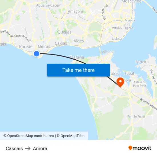 Cascais to Amora map