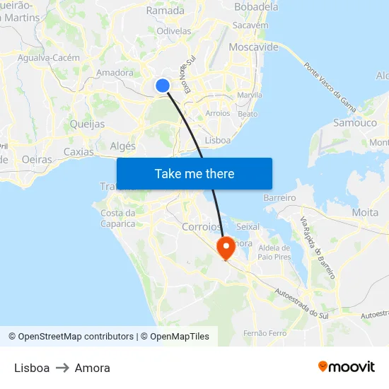Lisboa to Amora map