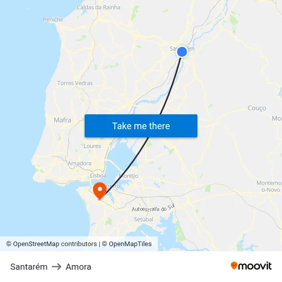 Santarém to Amora map