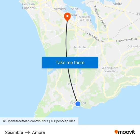 Sesimbra to Amora map