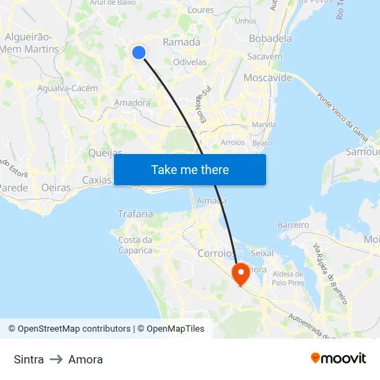 Sintra to Amora map