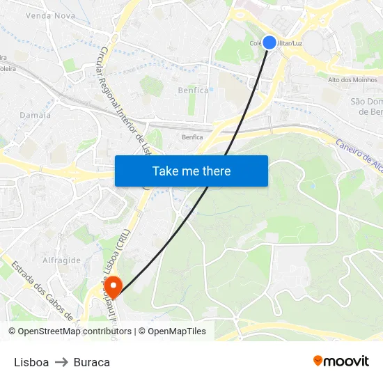 Lisboa to Buraca map