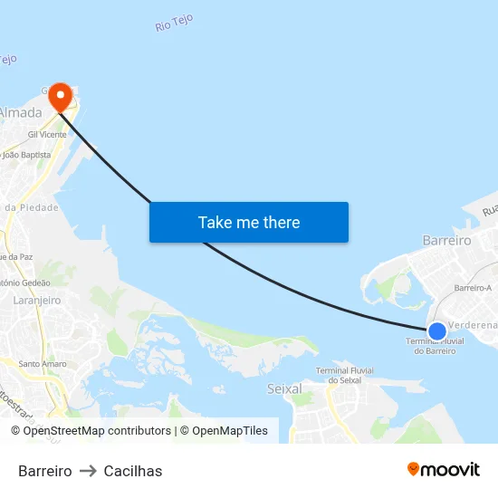 Barreiro to Cacilhas map