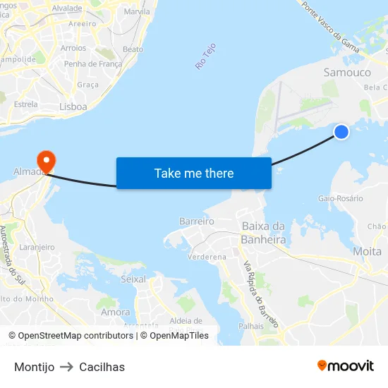 Montijo to Cacilhas map