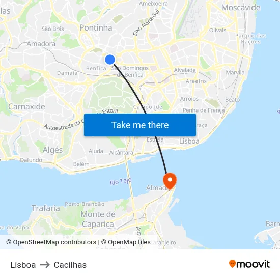 Lisboa to Cacilhas map