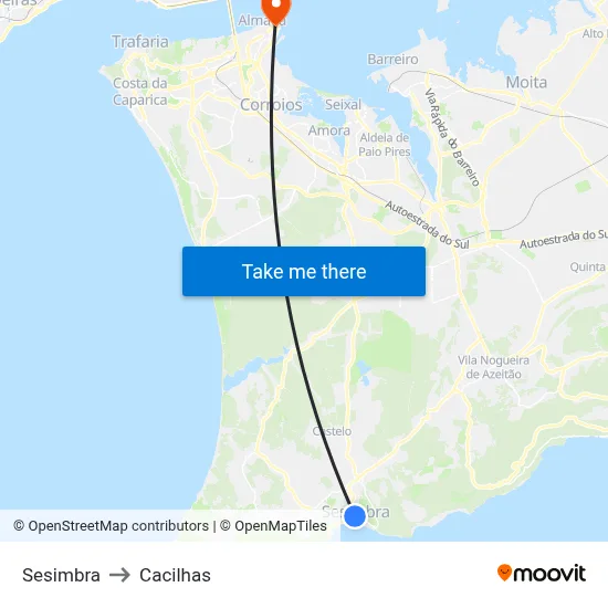 Sesimbra to Cacilhas map