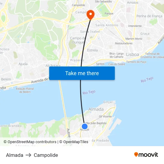 Almada to Campolide map
