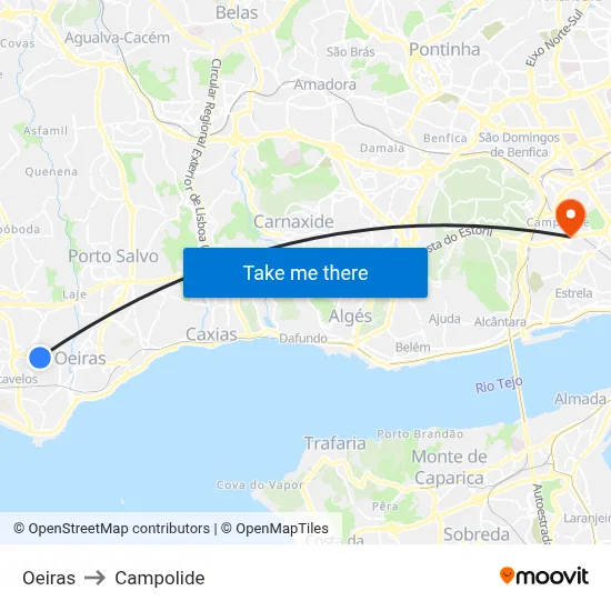 Oeiras to Campolide map