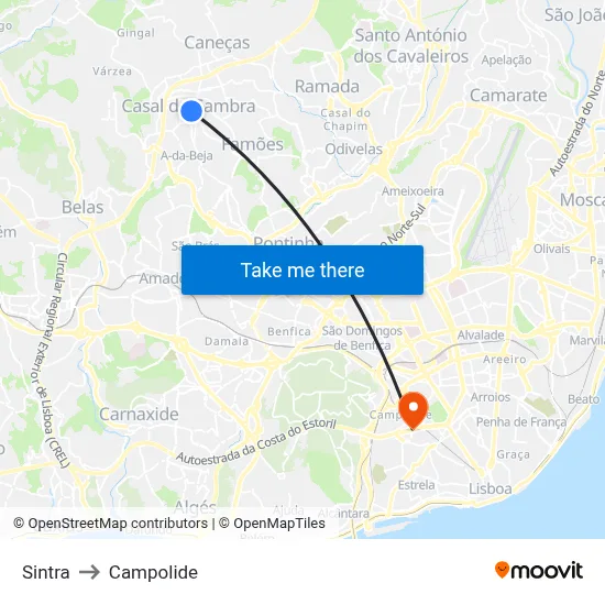 Sintra to Campolide map