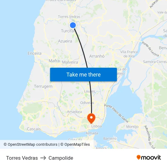 Torres Vedras to Campolide map