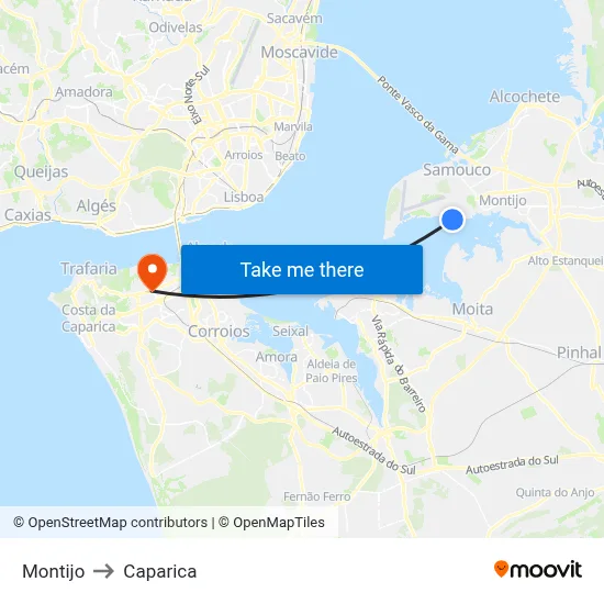 Montijo to Caparica map