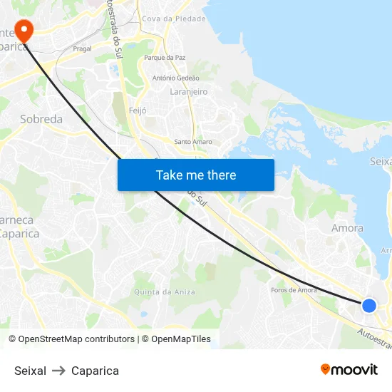 Seixal to Caparica map