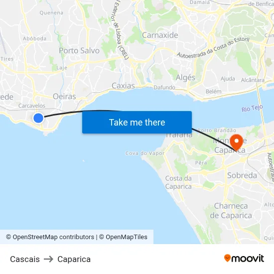 Cascais to Caparica map