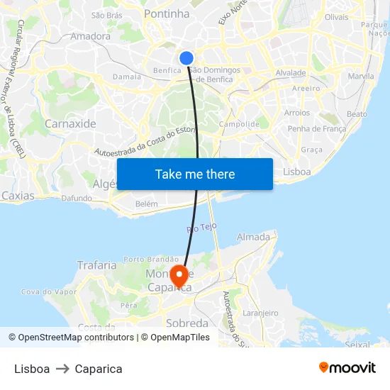 Lisboa to Caparica map