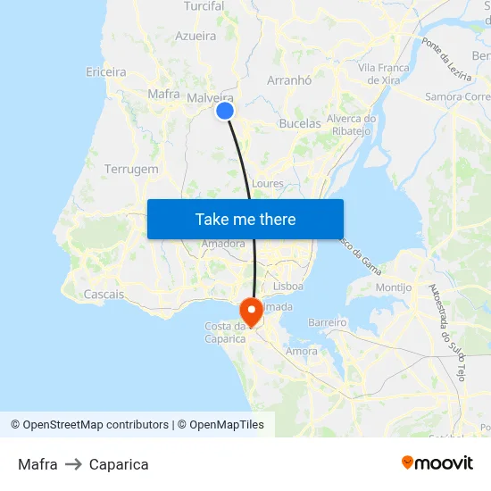 Mafra to Caparica map
