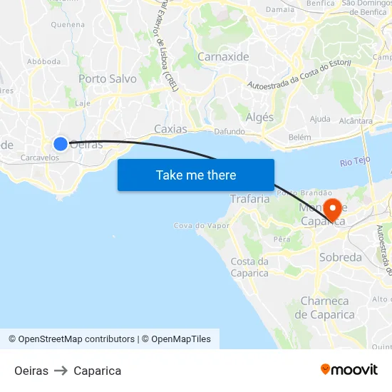 Oeiras to Caparica map