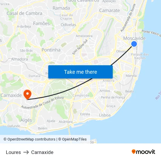 Loures to Carnaxide map