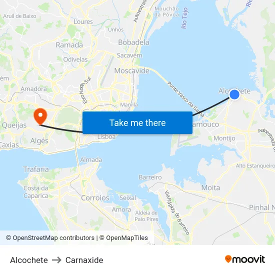 Alcochete to Carnaxide map