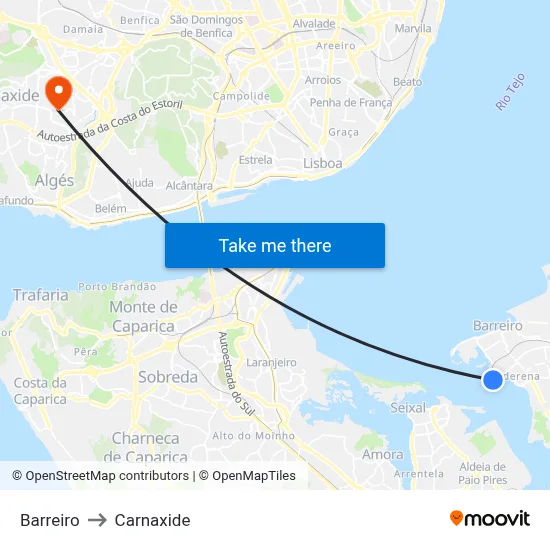 Barreiro to Carnaxide map