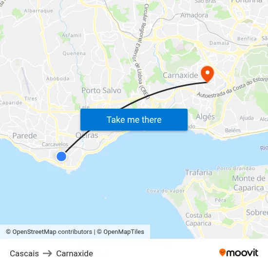 Cascais to Carnaxide map