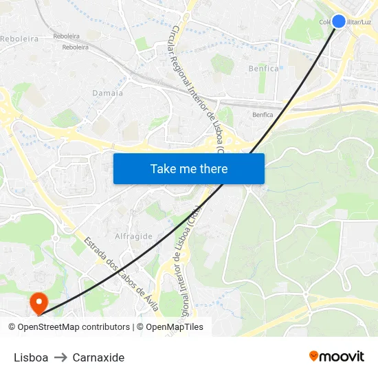 Lisboa to Carnaxide map