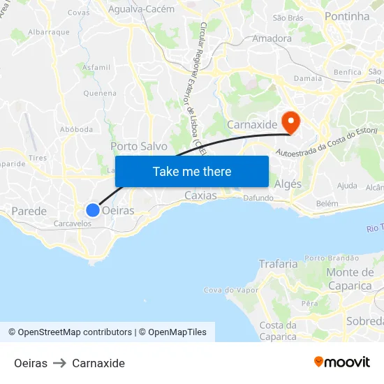 Oeiras to Carnaxide map