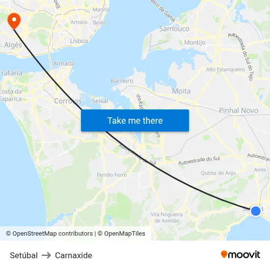 Setúbal to Carnaxide map