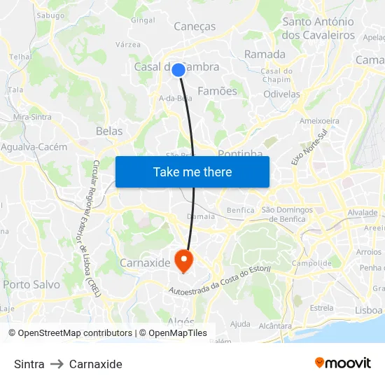 Sintra to Carnaxide map