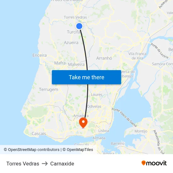 Torres Vedras to Carnaxide map