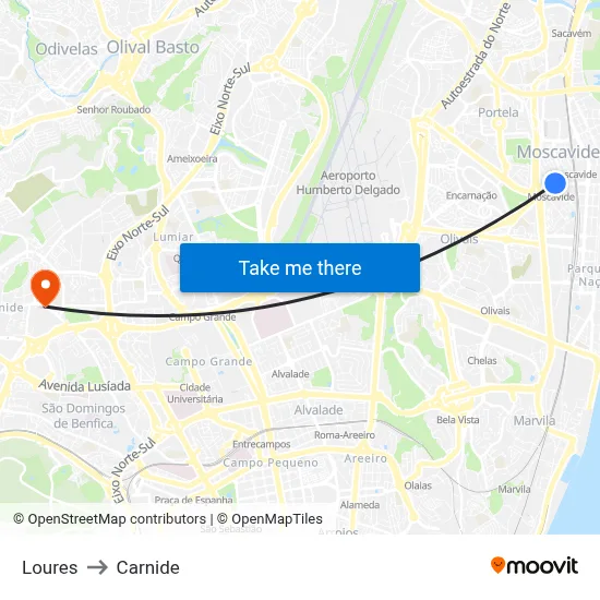 Loures to Carnide map