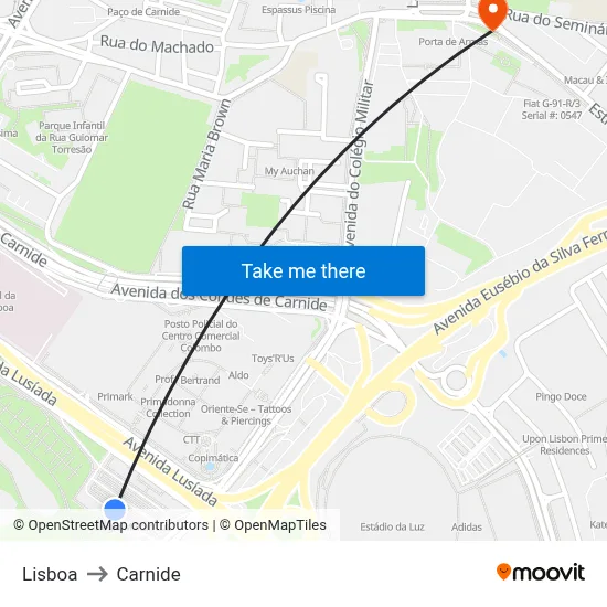 Lisboa to Carnide map