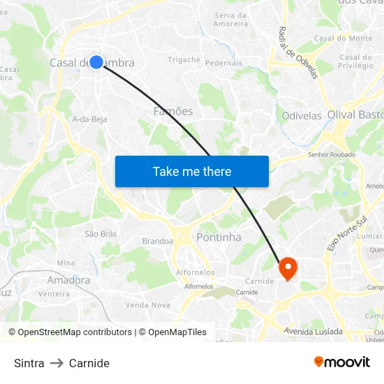 Sintra to Carnide map