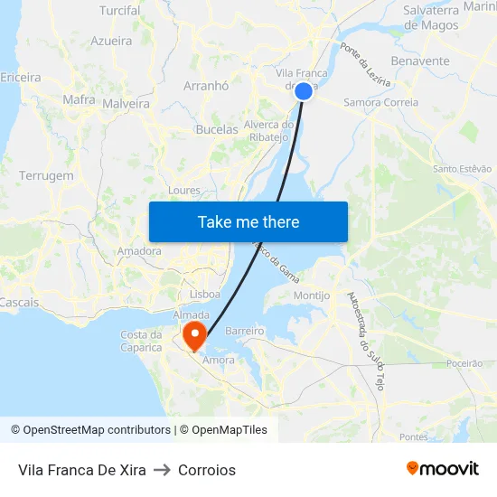 Vila Franca De Xira to Corroios map