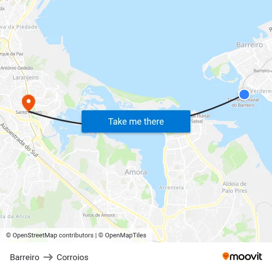 Barreiro to Corroios map