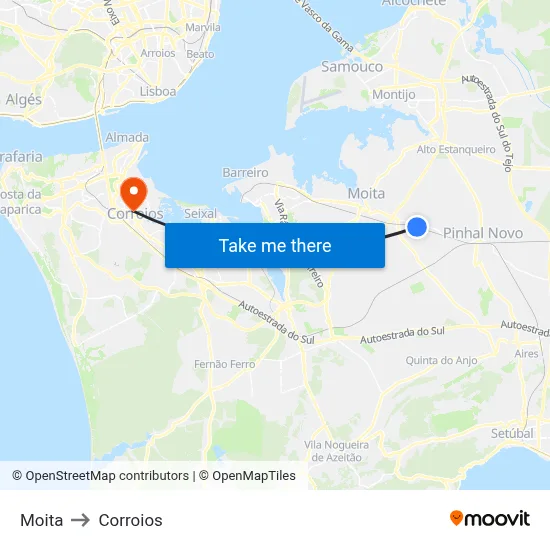 Moita to Corroios map