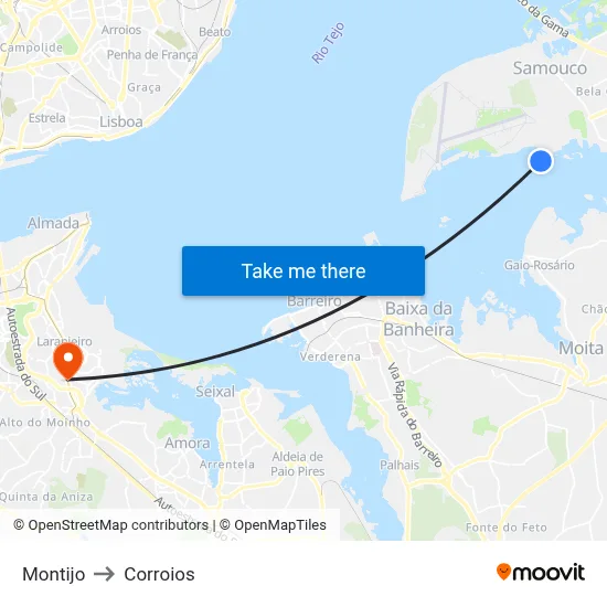 Montijo to Corroios map