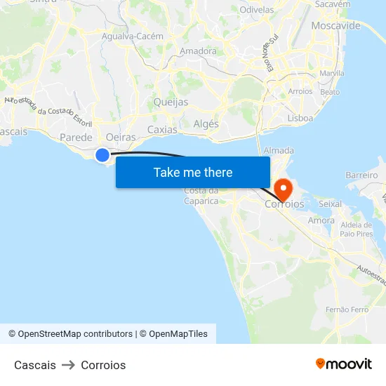 Cascais to Corroios map