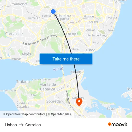 Lisboa to Corroios map