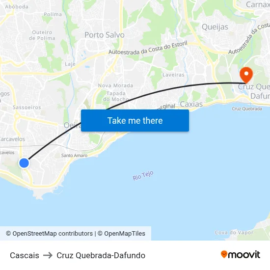 Cascais to Cruz Quebrada-Dafundo map